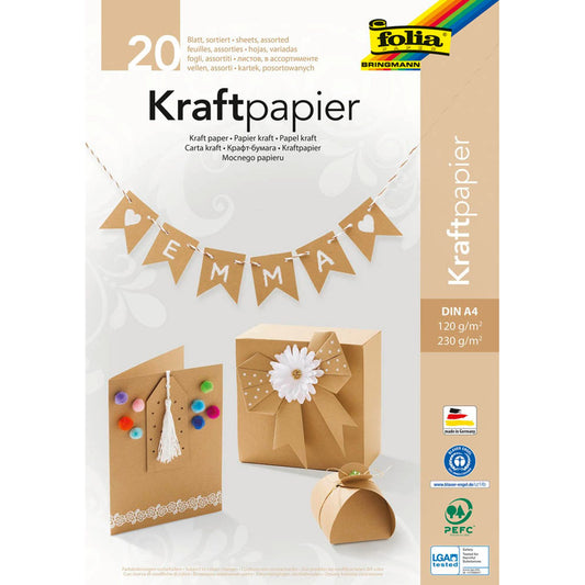folia Tonpapier Kraftkarton braun 120/230 g/qm | 698 | 1 Block = 20 Blatt