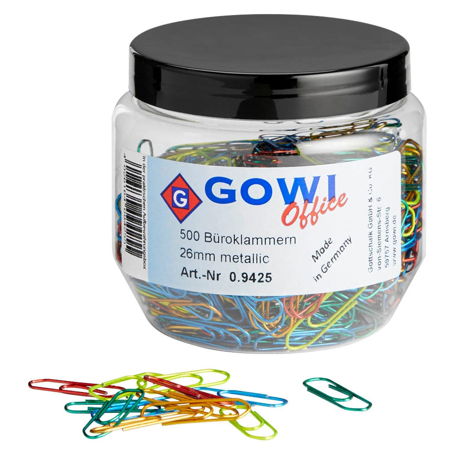 Gowi Büroklammern farbsortiert metallic lackiert | 0.9425 | 1 Pack = 500 St.