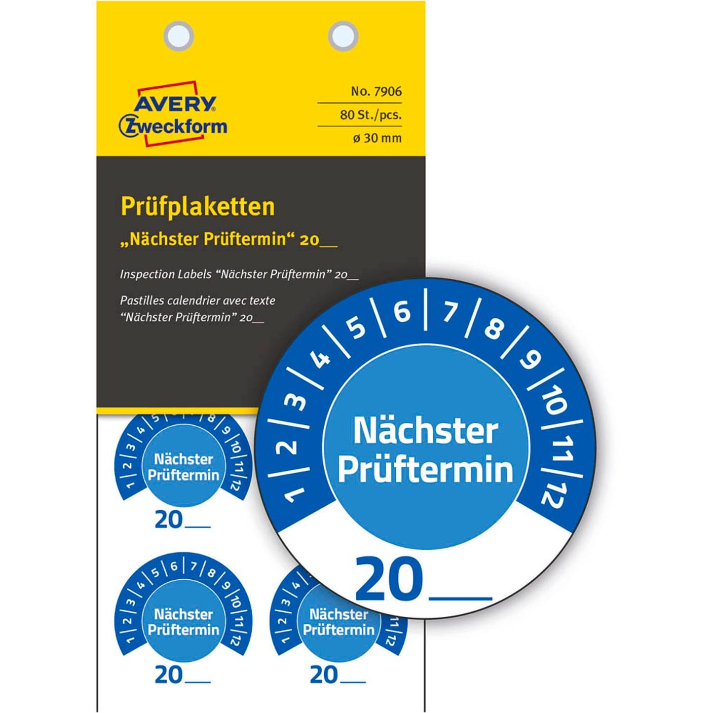AVERY Zweckform Prüfplaketten blau 30,0 x 30,0 mm | 7906 | 1 Pack = 10 Blatt