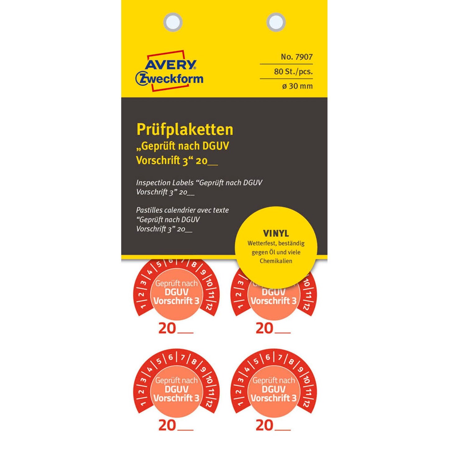 AVERY Zweckform Prüfplaketten rot 30,0 x 30,0 mm | 7907 | 1 Pack = 10 Blatt