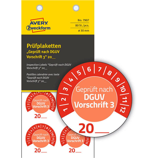 AVERY Zweckform Prüfplaketten rot 30,0 x 30,0 mm | 7907 | 1 Pack = 10 Blatt