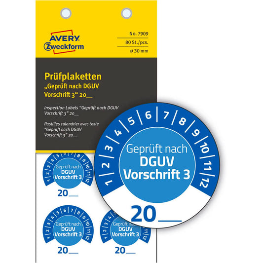 AVERY Zweckform Prüfplaketten blau 30,0 x 30,0 mm | 7909 | 1 Pack = 10 Blatt