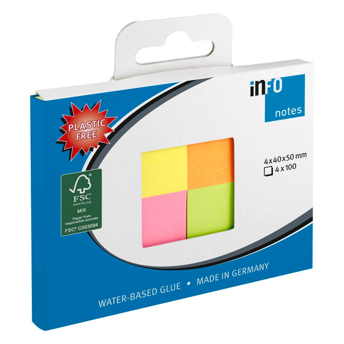 inFO Box Haftnotizen farbsortiert, 4 Blöcke | 1651-39BOX | 1 Pack = 4 Blöcke