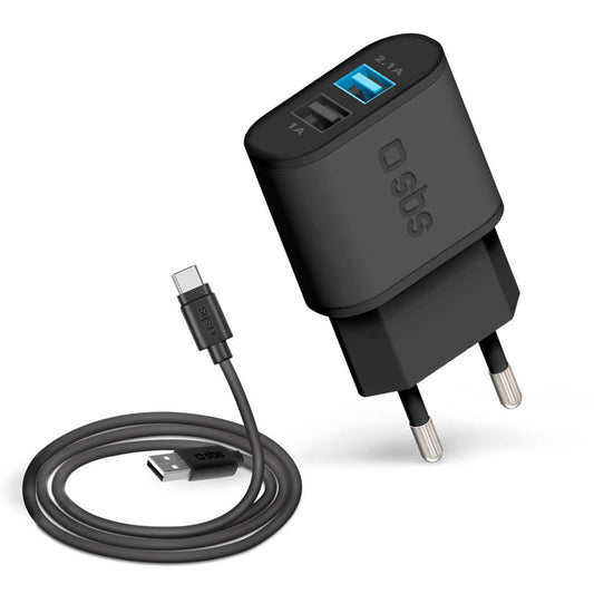 sbs Ladekabel mit Adapter schwarz, 10 Watt | TEKITTRC2U2AFASTK
