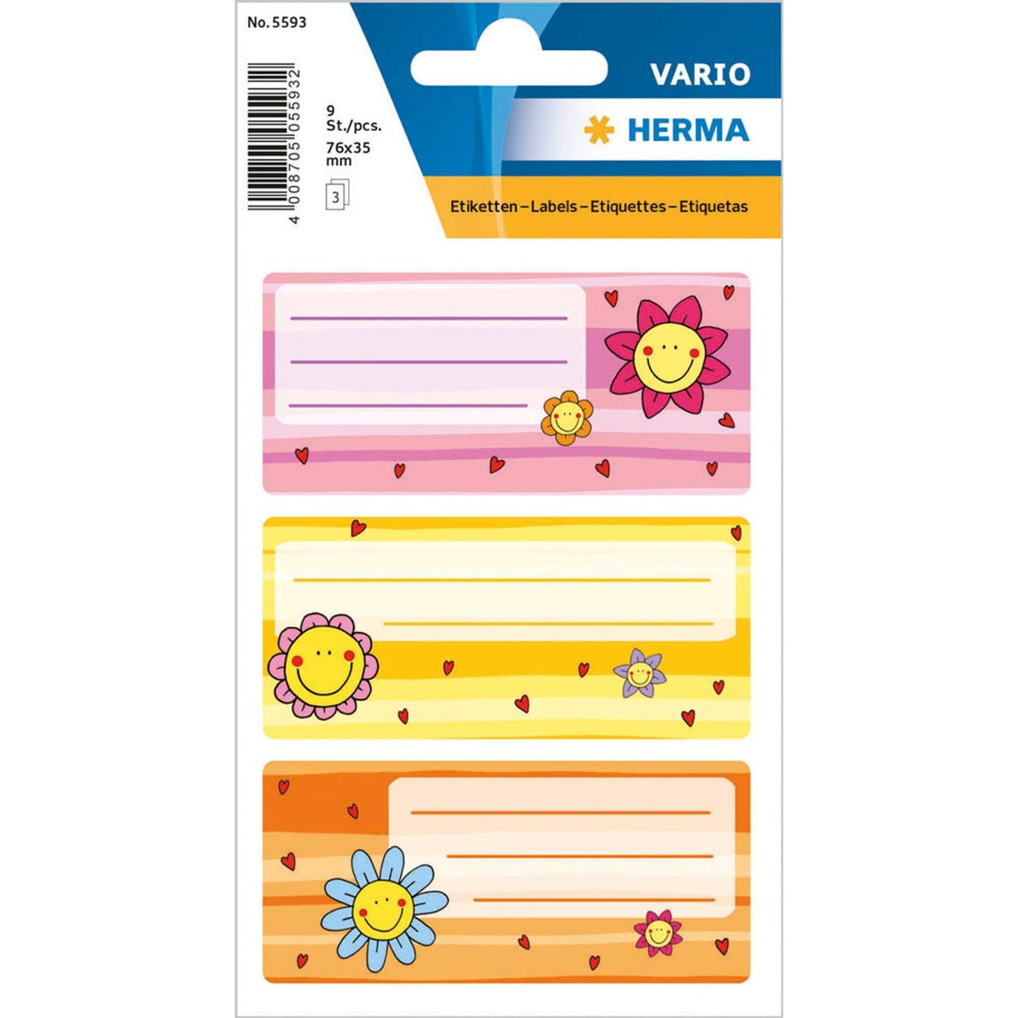 HERMA Schuletiketten Blume, 9 Etiketten | 5593 | 1 Pack = 9 St.