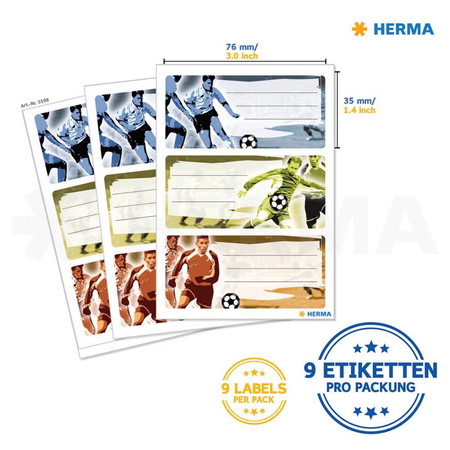 HERMA Schuletiketten Fussball, 9 Etiketten | 5598 | 1 Pack = 9 St.