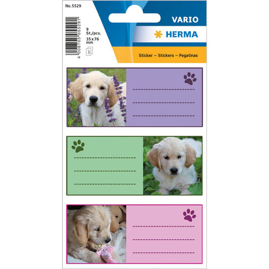 HERMA Schuletiketten Hunde, 9 Etiketten | 5529 | 1 Pack = 9 St.