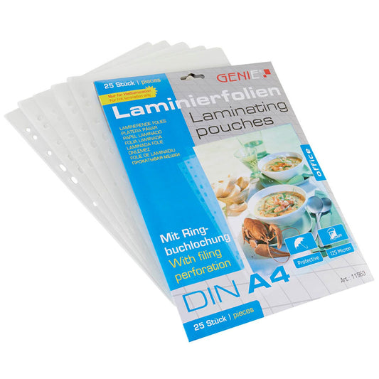 GENIE Laminierfolien glänzend für A4 125 micron Universal-Lochung | 11963 | 1 Pack = 25 St.