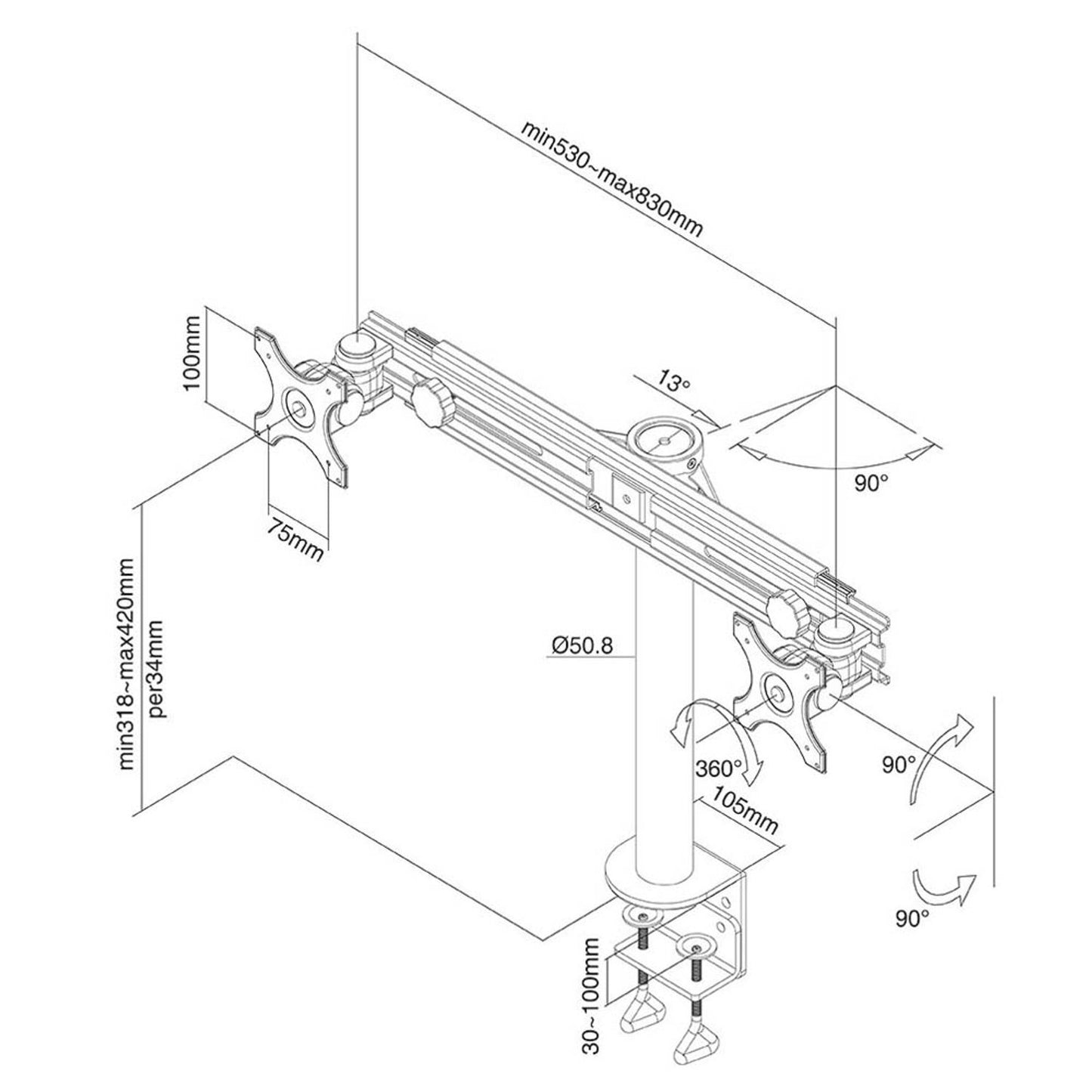 Neomounts Monitor-Halterung schwarz für 2 Monitore, Tischbohrung | FPMA-D700D