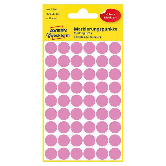 AVERY Zweckform Klebepunkte rosa Ø 12,0 mm | 3114 | 1 Pack = 270 St.