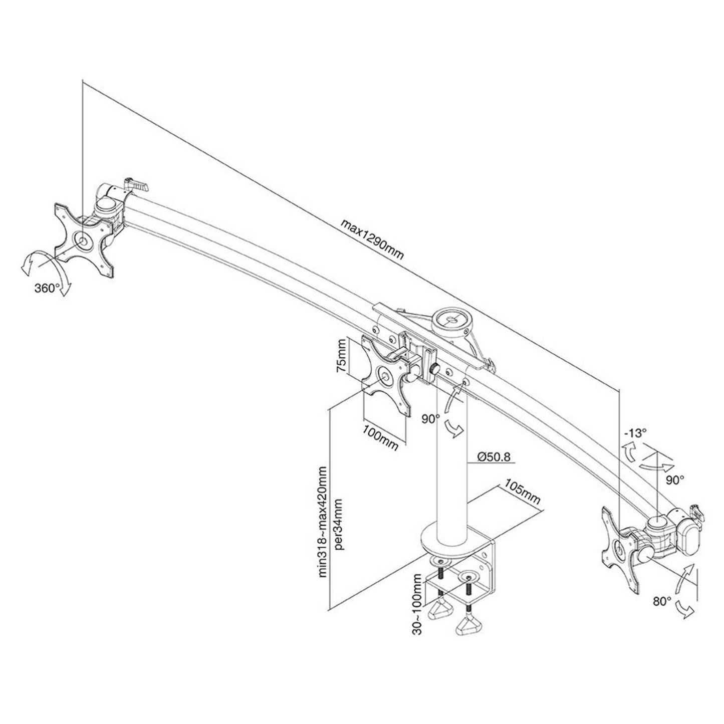 Neomounts Monitor-Halterung schwarz für 3 Monitore, Tischklemme | FPMA-D700D3