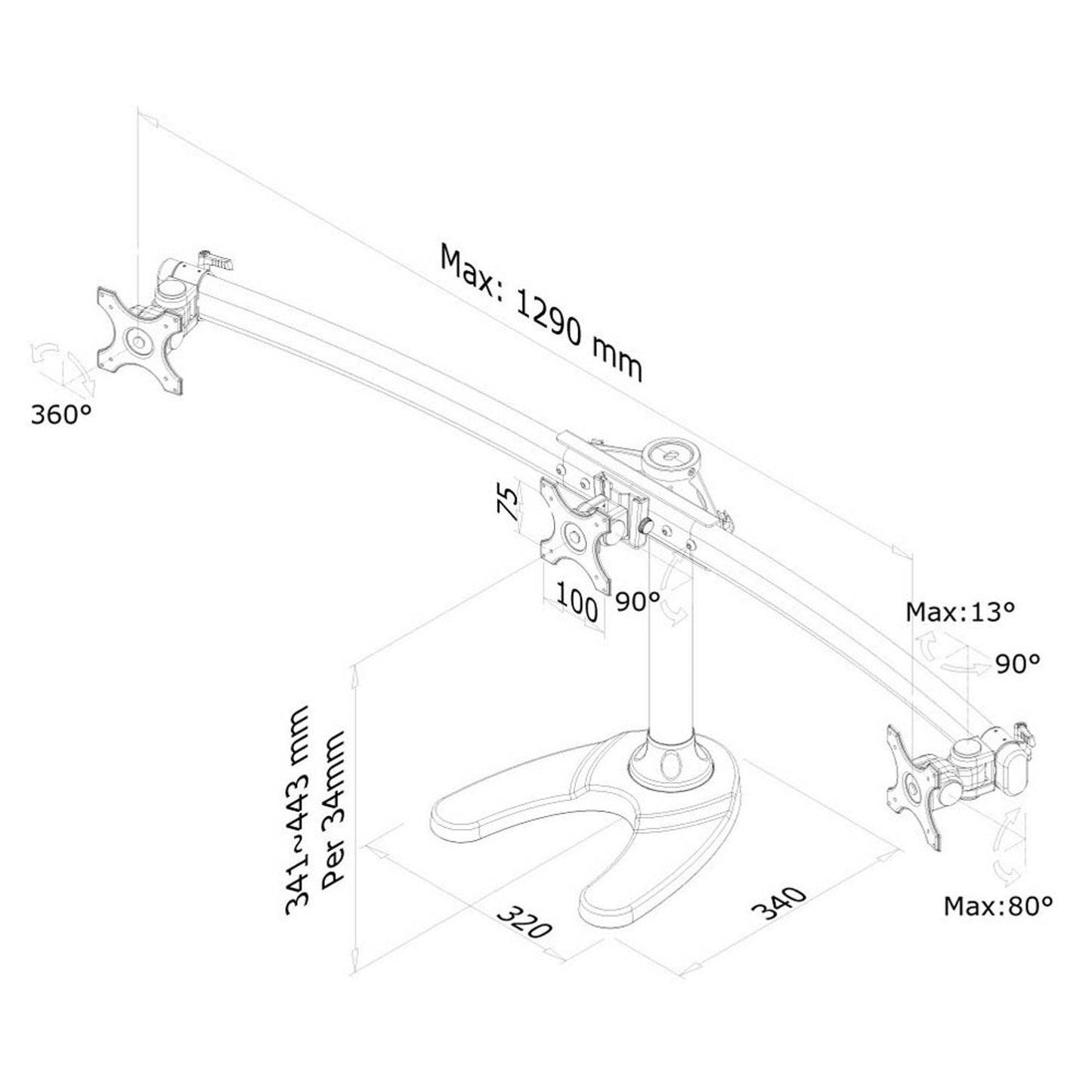 Neomounts Monitor-Halterung schwarz für 3 Monitore, Tischbohrung | FPMA-D700DD3