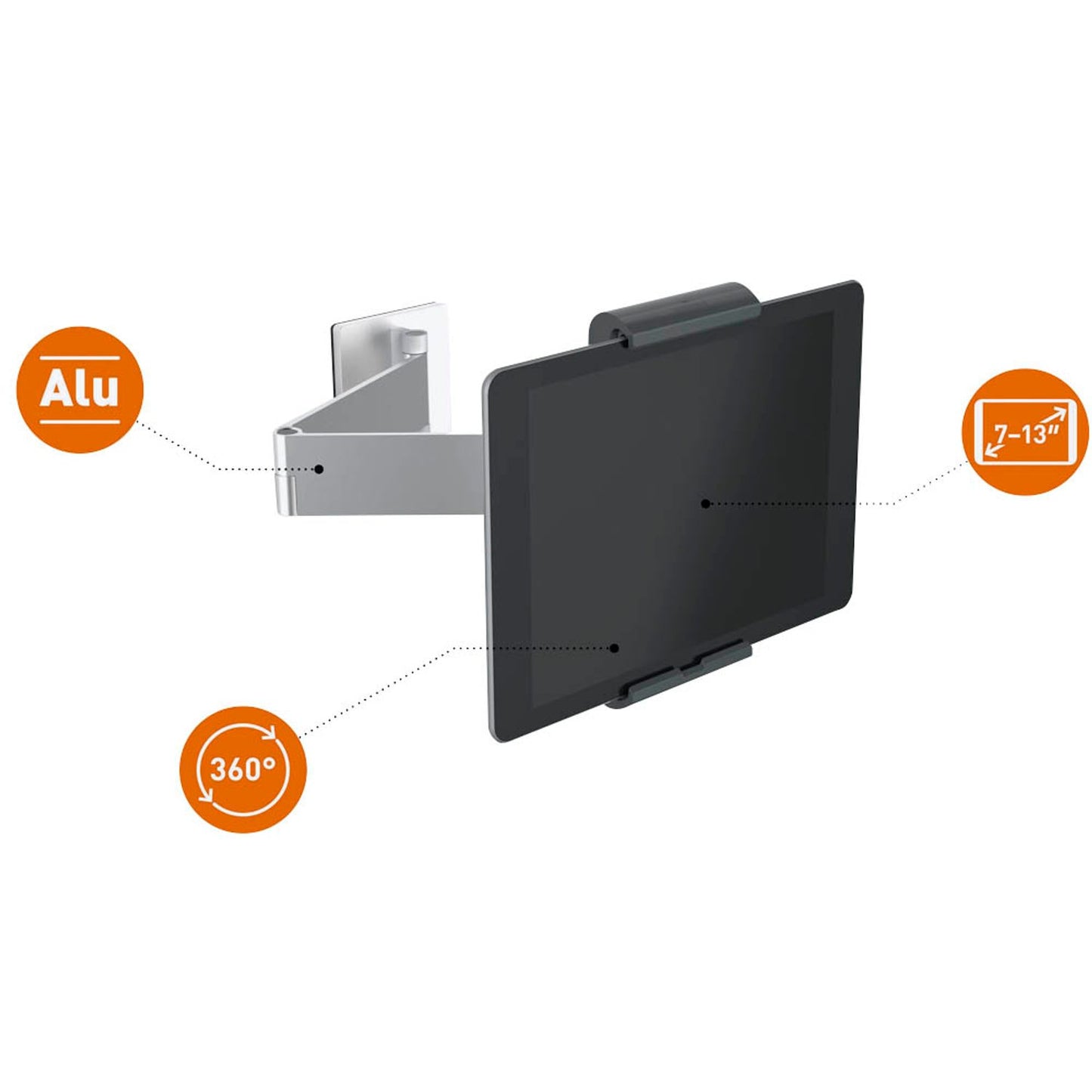 DURABLE Tablet-Halterung Wall Arm silber, schwarz für 1 Tablet, Wandhalterung | 893423