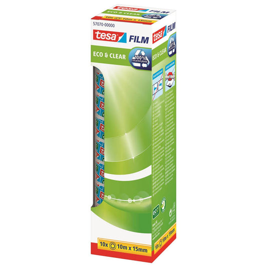 tesa film® Eco & Clear Klebefilm kristall-klar 15,0 mm x 10,0 m | 57070-00000-01 | 1 Pack = 10 St.