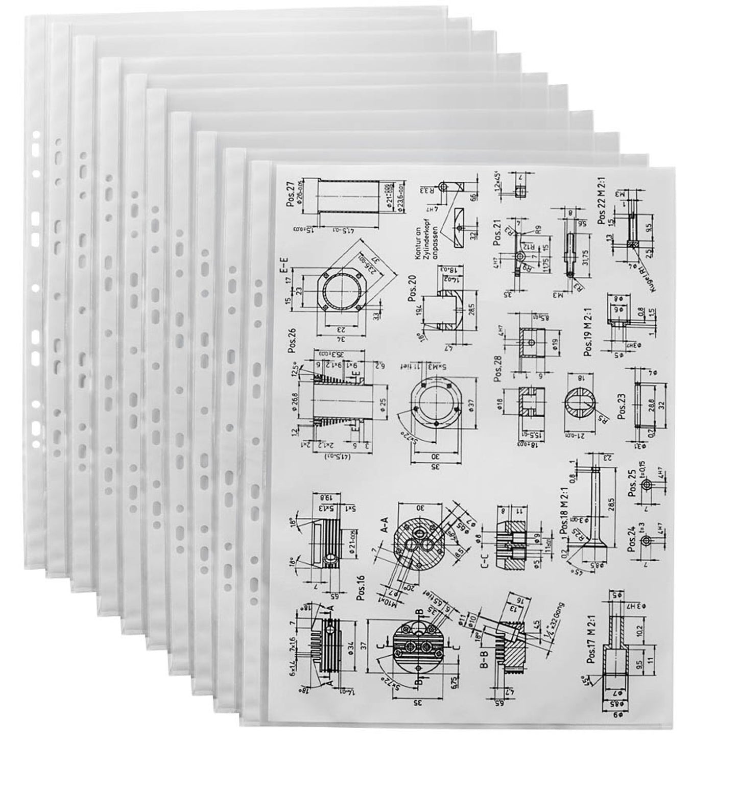 10 Lands Prospekthüllen DIN A3 transparent genarbt 0,08 mm