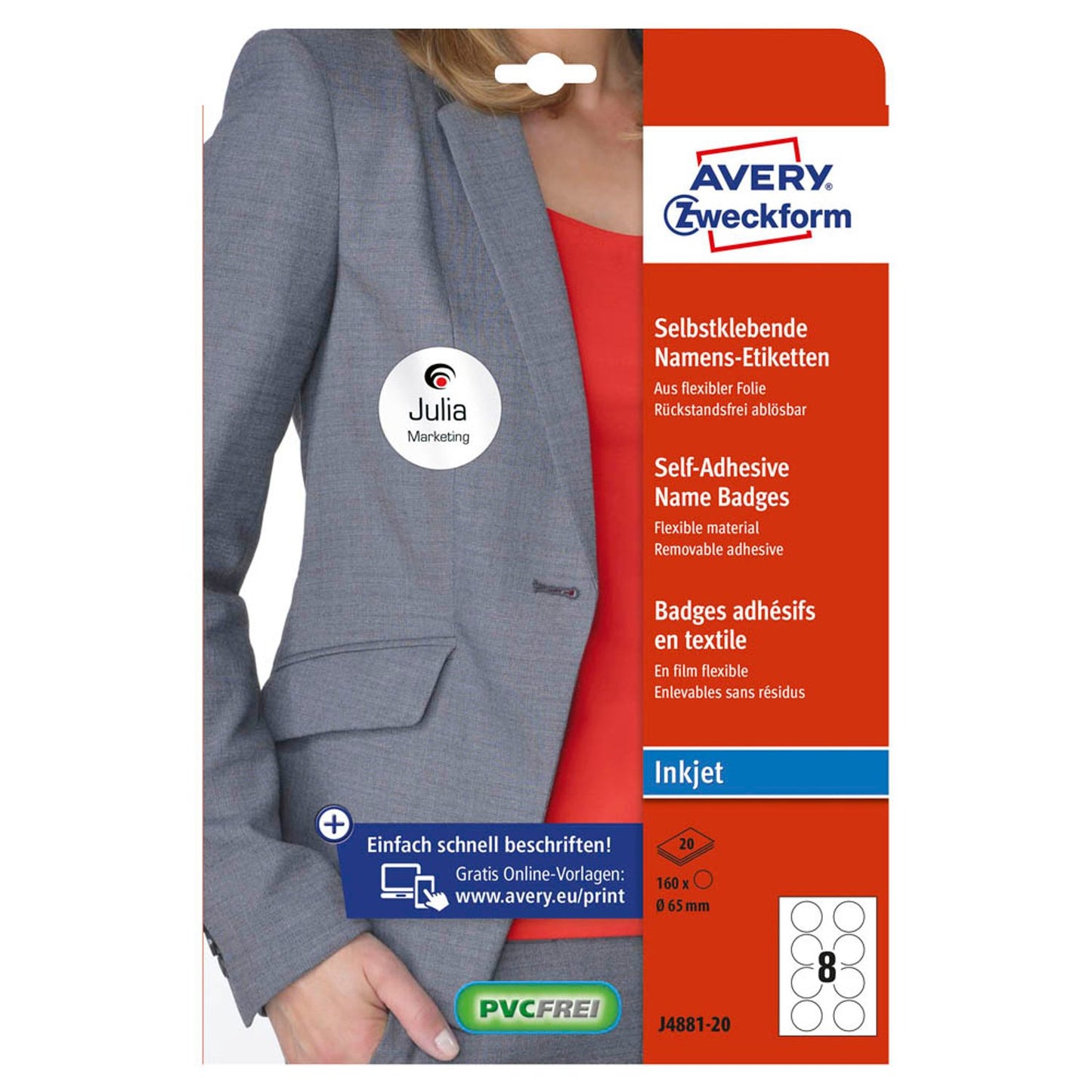 AVERY Zweckform Namensetiketten weiß 65,0 x 65,0 mm | J4881-20 | 1 Pack = 20 Blatt