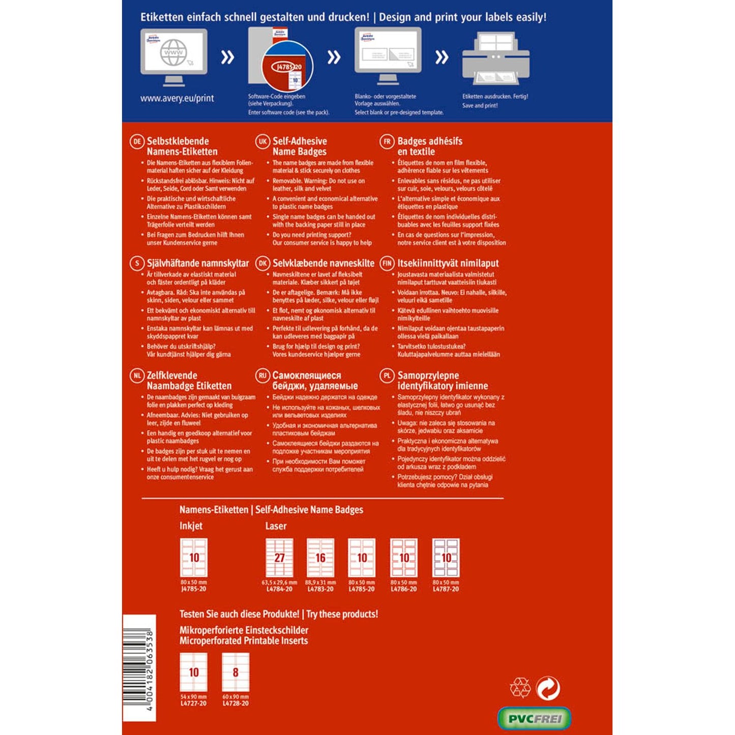 AVERY Zweckform Namensetiketten weiß 65,0 x 65,0 mm | J4881-20 | 1 Pack = 20 Blatt