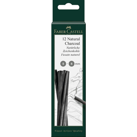 FABER-CASTELL Natural Charcoal Zeichenkohle schwarz | 129298 | 1 Pack = 12 St.