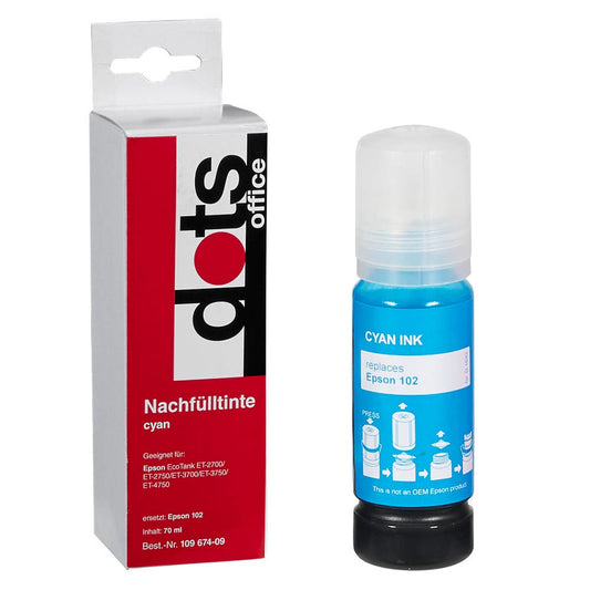 dots cyan Tintenflasche kompatibel zu EPSON 102/T03R24 | 1642,0003-DOTS