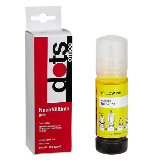 dots gelb Tintenflasche kompatibel zu EPSON 102/T03R44 | 1642,0009-DOTS