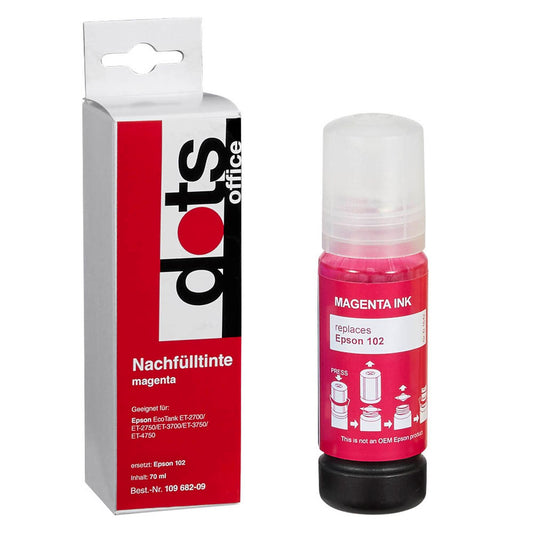 dots magenta Tintenflasche kompatibel zu EPSON 102/T03R34 | 1642,0006-DOTS