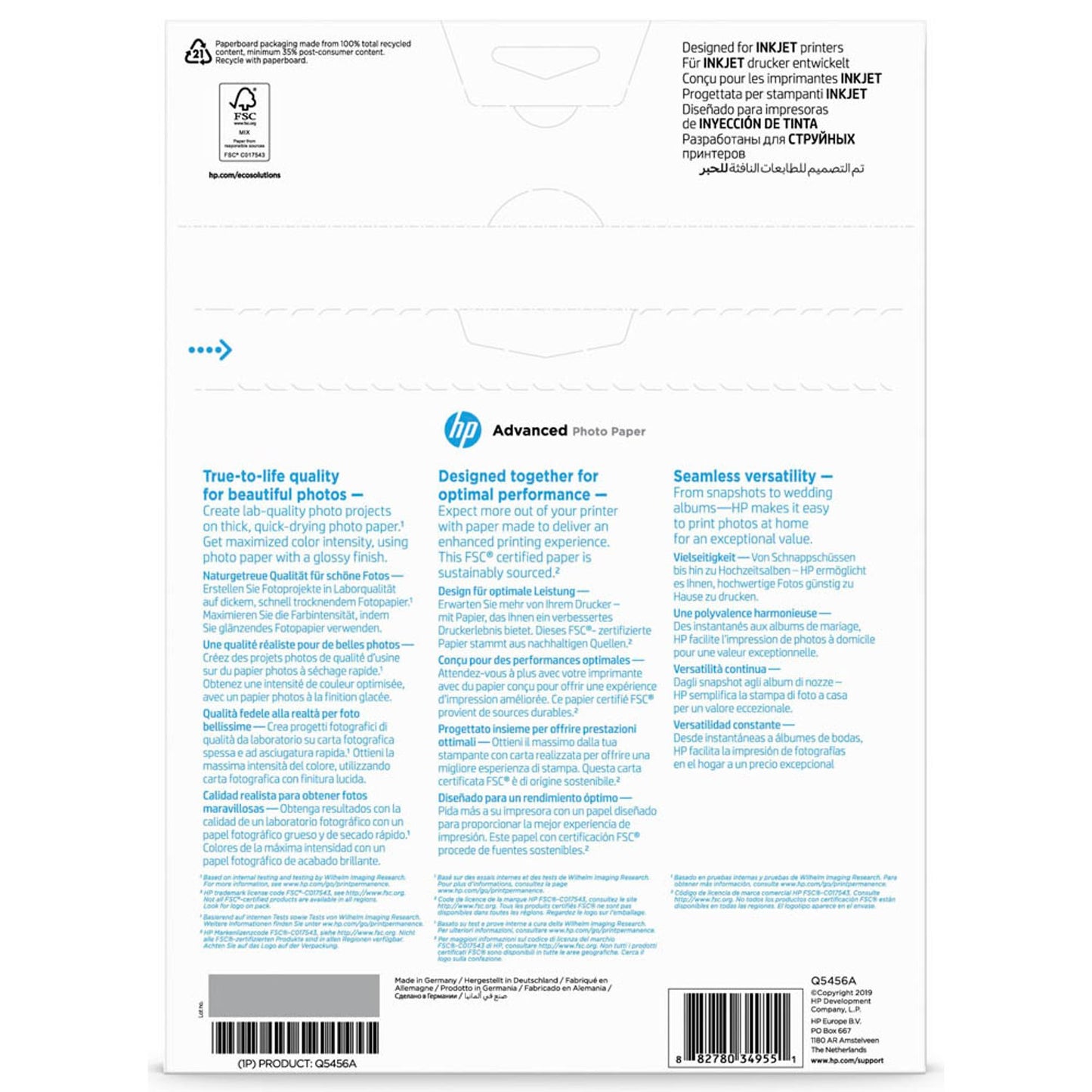 HP Fotopapier DIN A4 glänzend 250 g/qm | Q5456A | 1 Pack = 25 Blatt