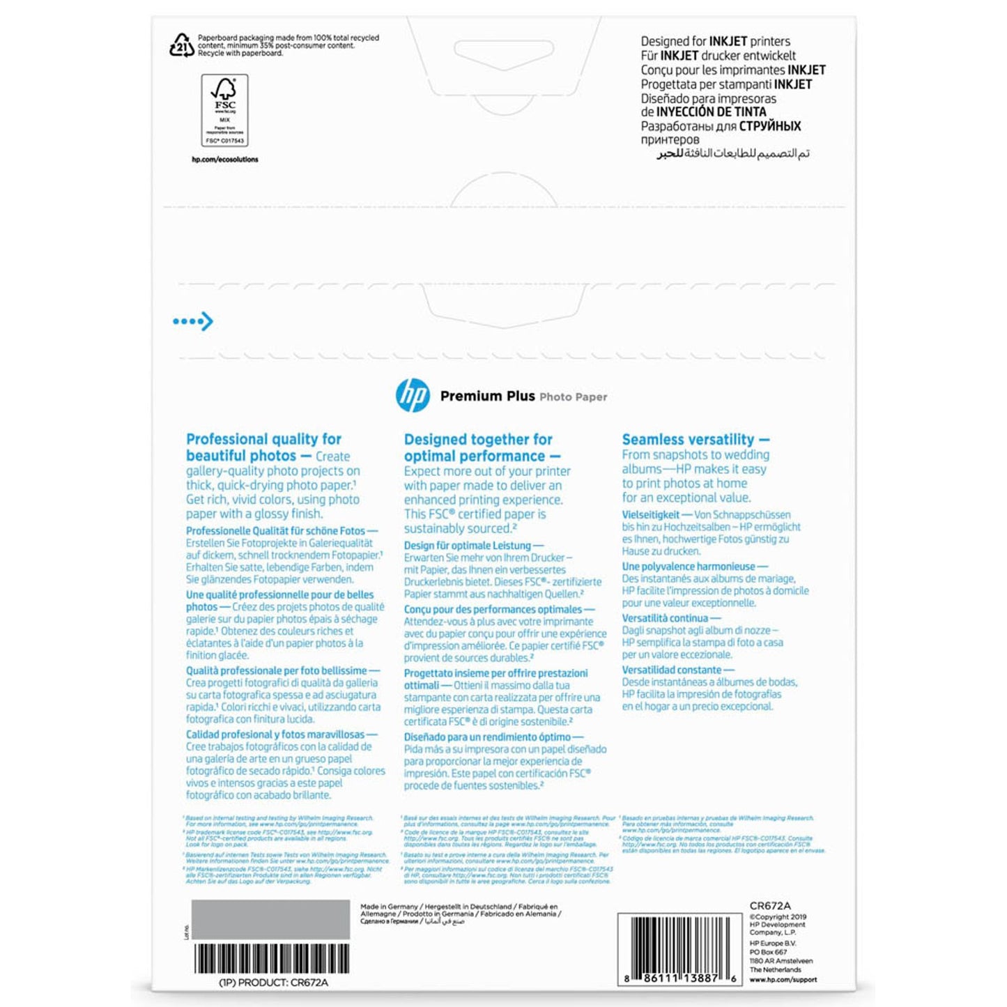 HP Fotopapier DIN A4 glänzend 300 g/qm | CR672A | 1 Pack = 20 Blatt