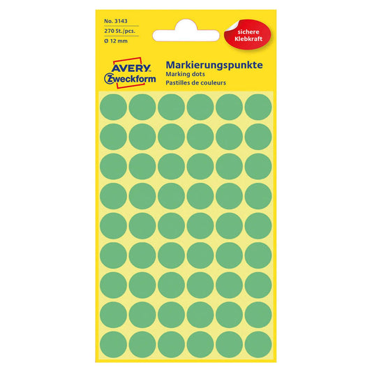 AVERY Zweckform Klebepunkte grün Ø 12,0 mm | 3143 | 1 Pack = 270 St.