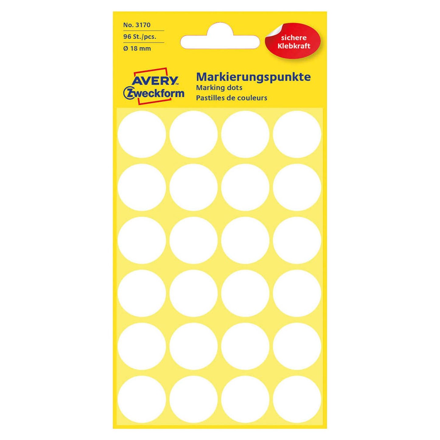 AVERY Zweckform Klebepunkte weiß Ø 18,0 mm | 3170 | 1 Pack = 96 St.