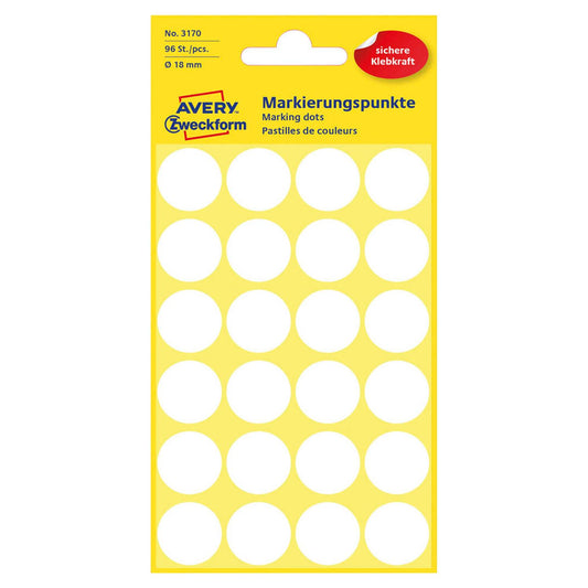 AVERY Zweckform Klebepunkte weiß Ø 18,0 mm | 3170 | 1 Pack = 96 St.