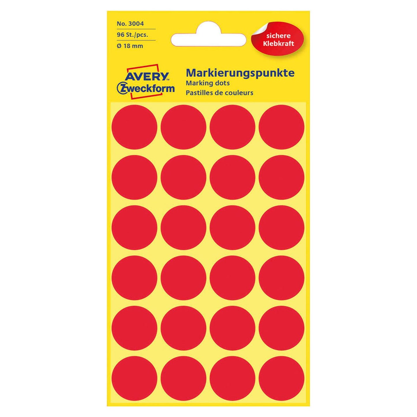AVERY Zweckform Klebepunkte rot Ø 18,0 mm | 3004 | 1 Pack = 96 St.