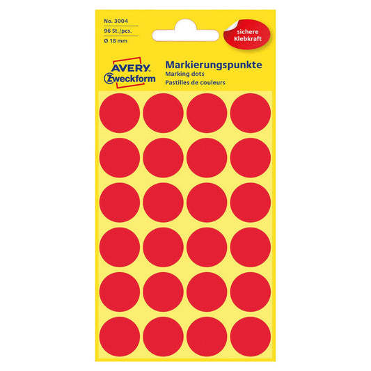 AVERY Zweckform Klebepunkte rot Ø 18,0 mm | 3004 | 1 Pack = 96 St.