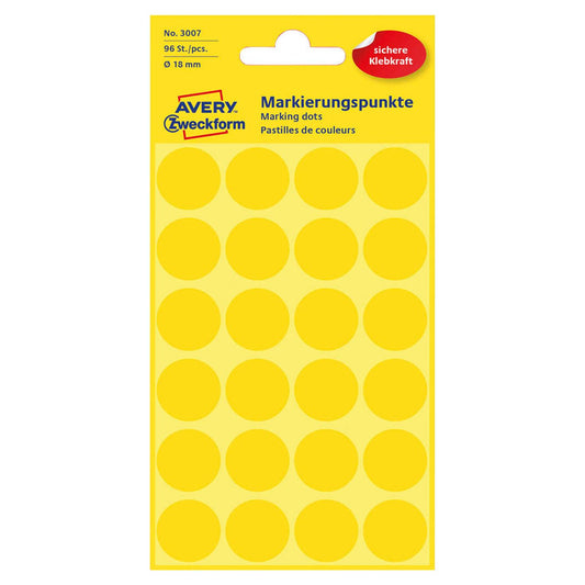 AVERY Zweckform Klebepunkte gelb Ø 18,0 mm | 3007 | 1 Pack = 96 St.