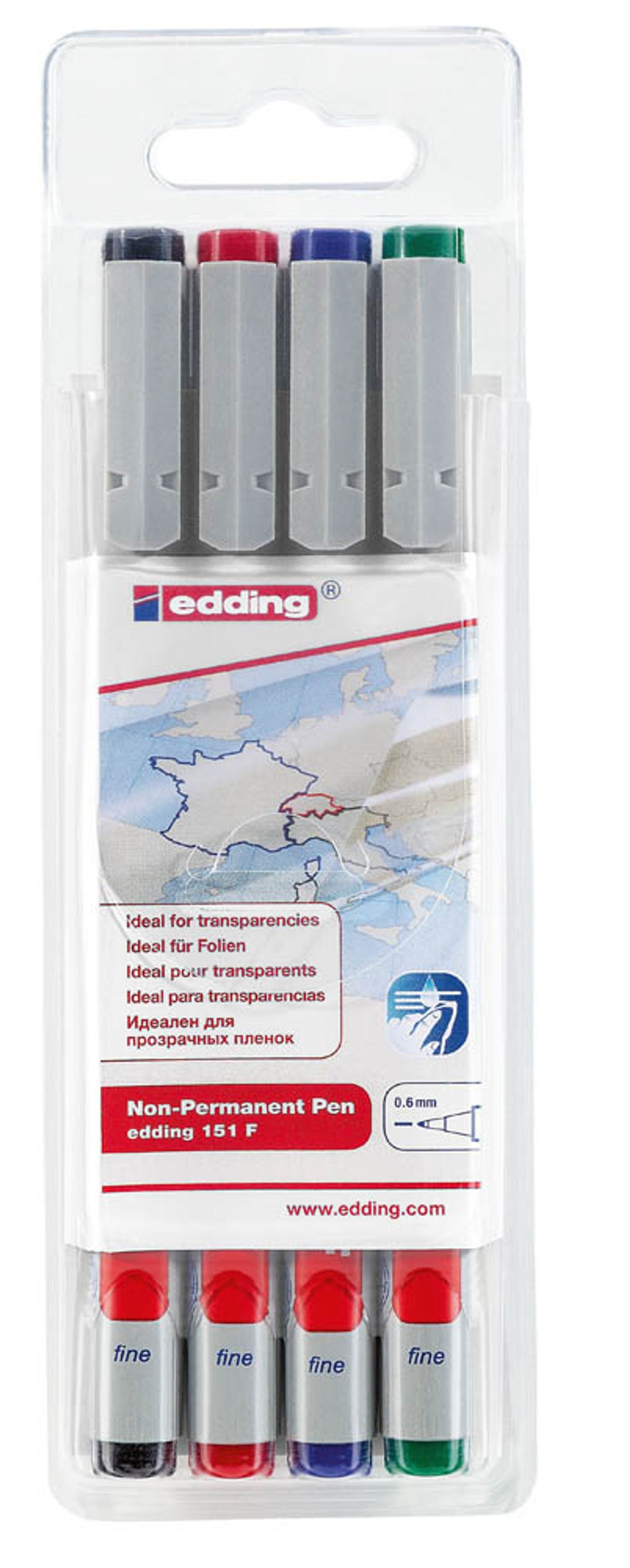 edding Folienstifte-Set farbsortiert non-permanent 4 St.