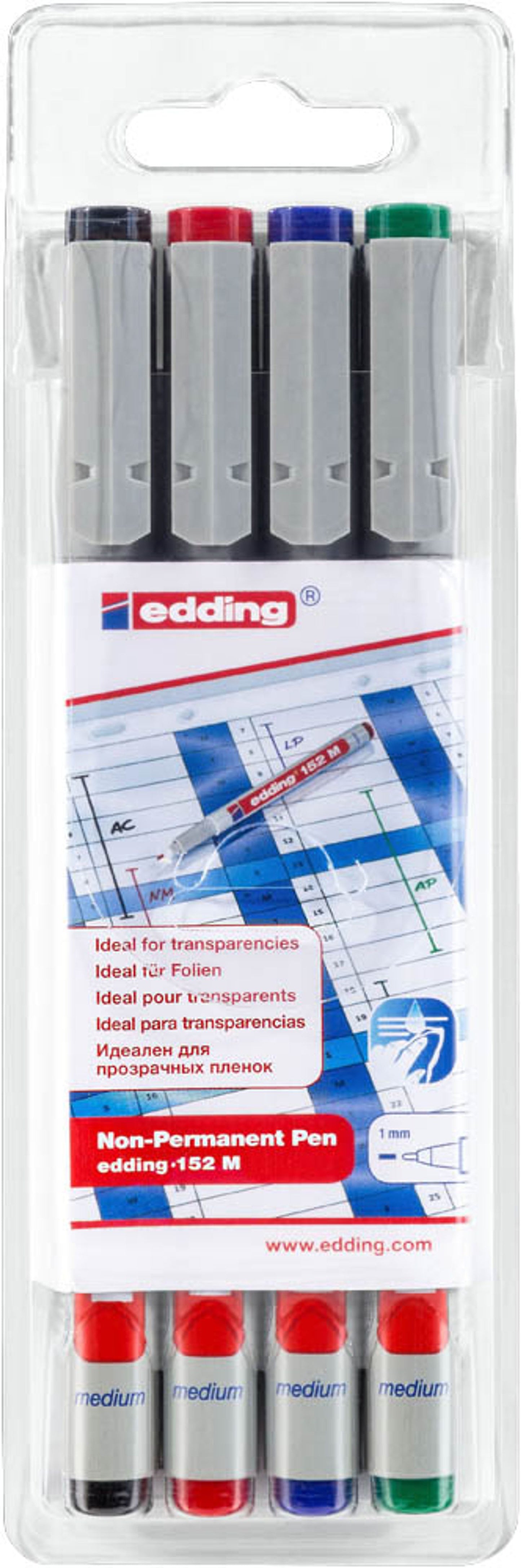 edding Folienstifte-Set farbsortiert non-permanent 4 St.