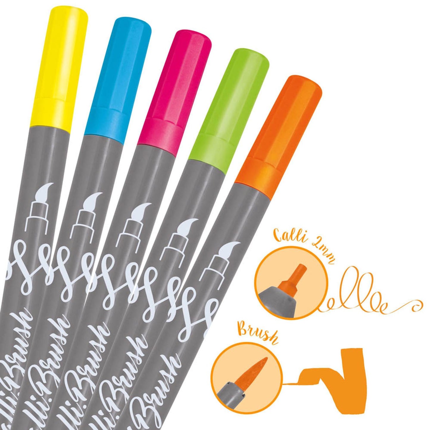 ONLINE® Calli.Brush Double Brush-Pens farbsortiert, 5 St.