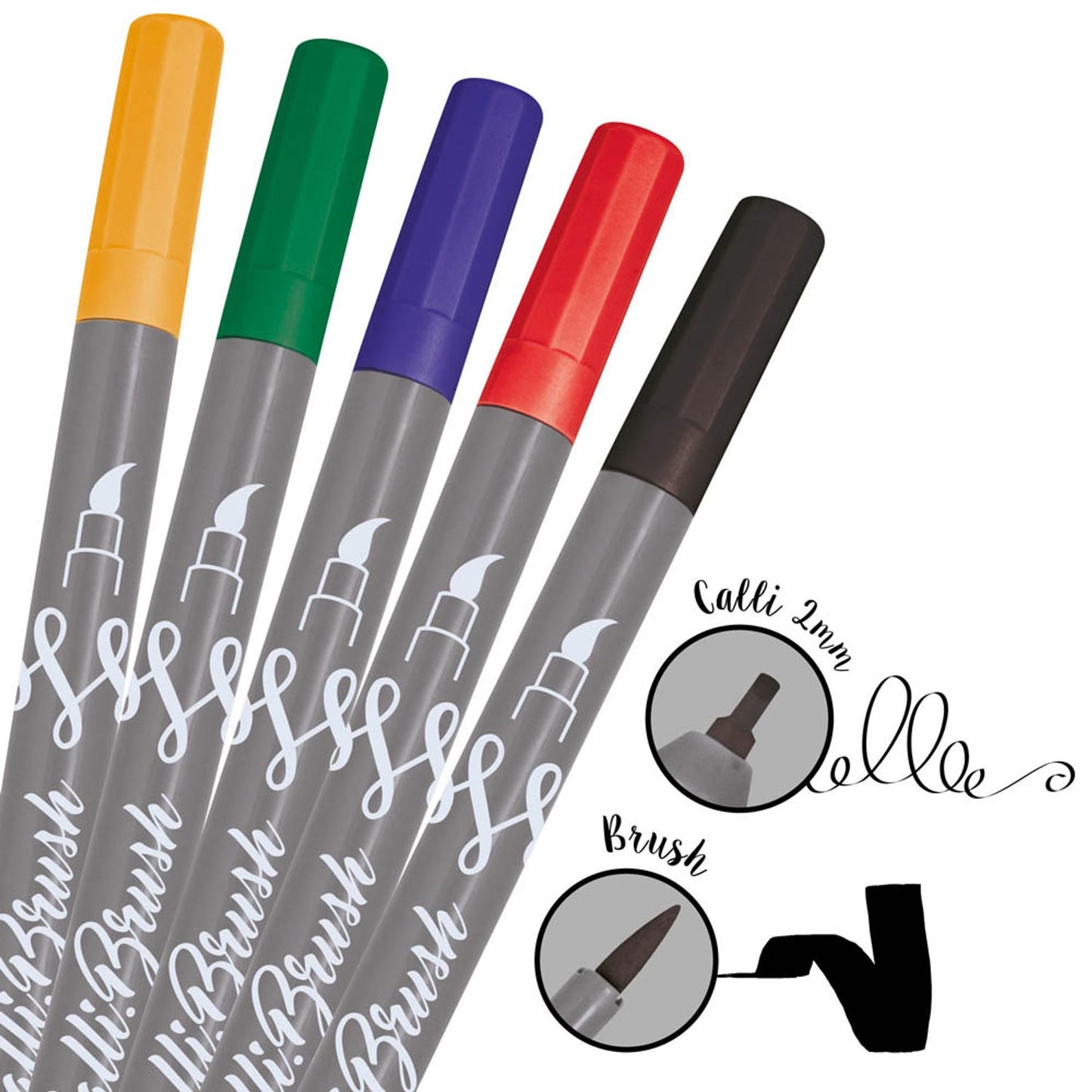 ONLINE® Calli.Brush Double Brush-Pens farbsortiert, 5 St.