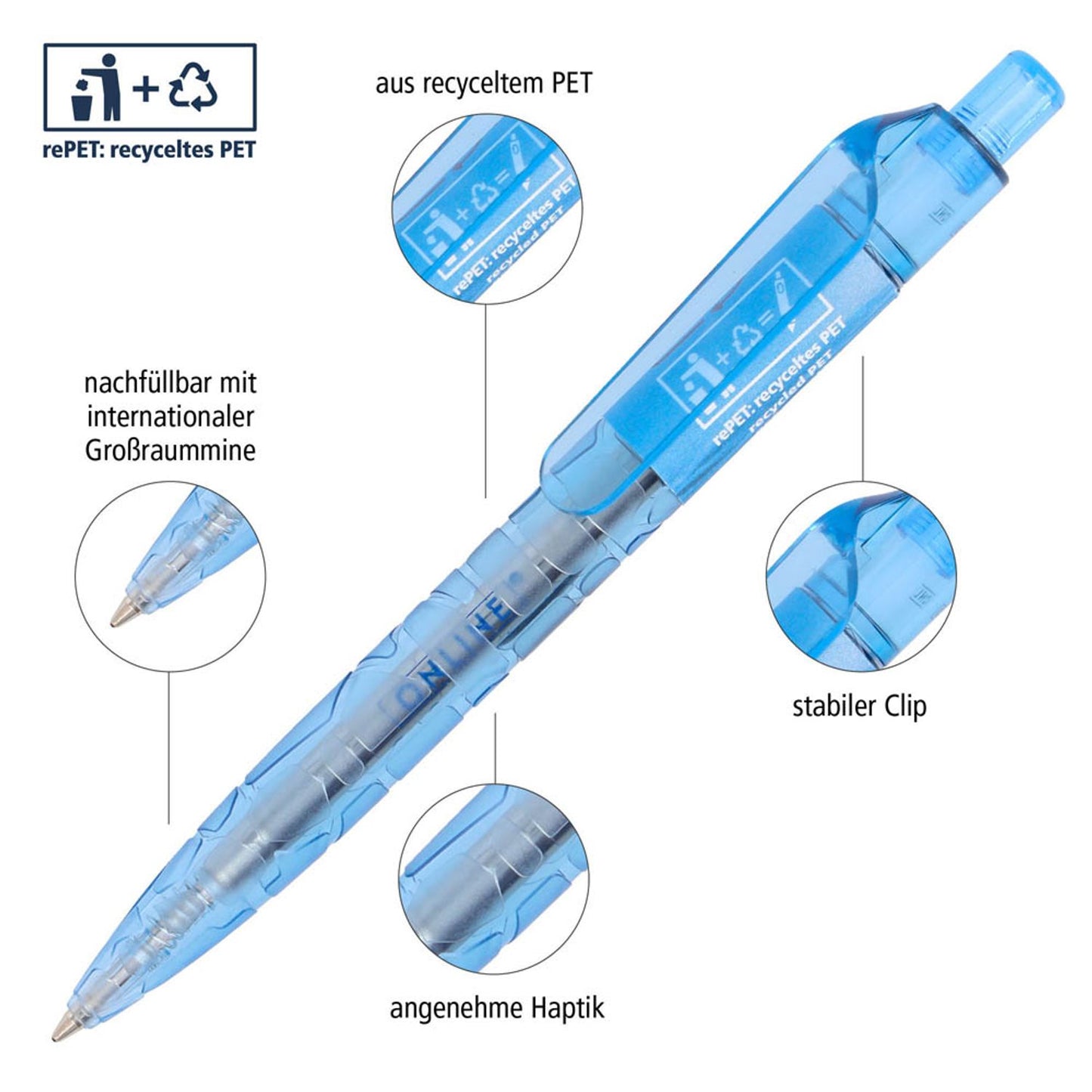 ONLINE® Kugelschreiber 2nd LIFE blau, Schreibfarbe: blau | 21007/6D