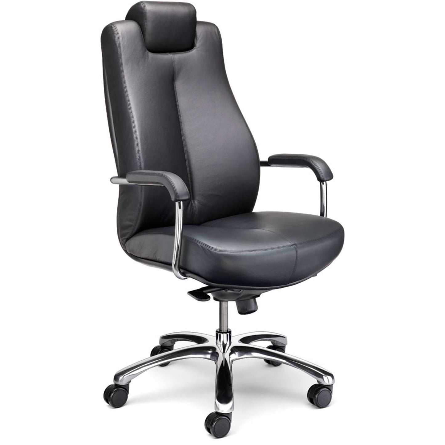 Nowy Styl XXL Chefsessel Sonata Leder schwarz, Gestell chrom | WAS24-D88B-CBAB01-000300N