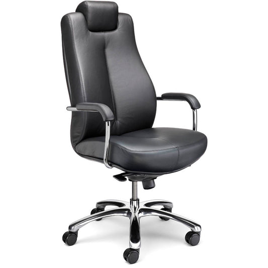 Nowy Styl XXL Chefsessel Sonata Leder schwarz, Gestell chrom | WAS24-D88B-CBAB01-000300N