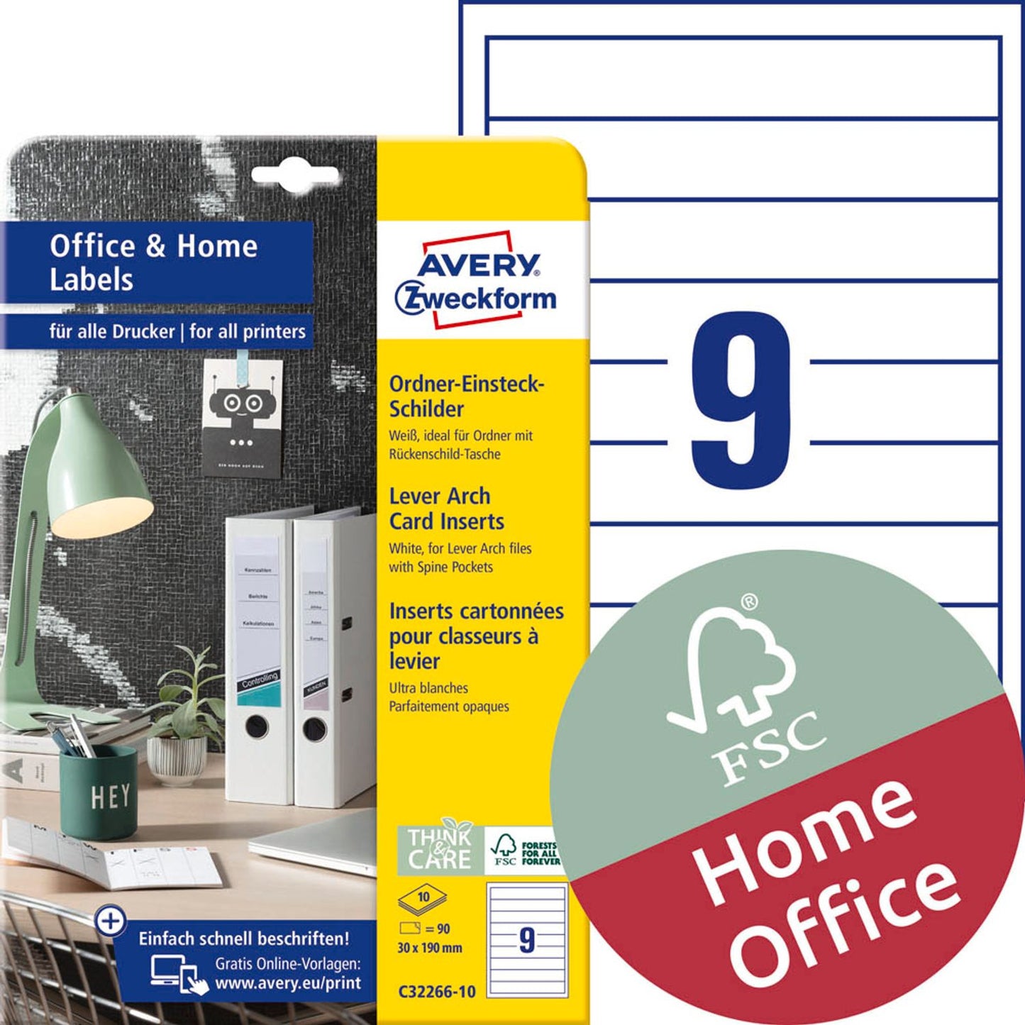 AVERY Zweckform Einsteck-Rückenschilder weiß für 4,5 cm Rückenbreite | C32266-10 | 1 Pack = 90 St.