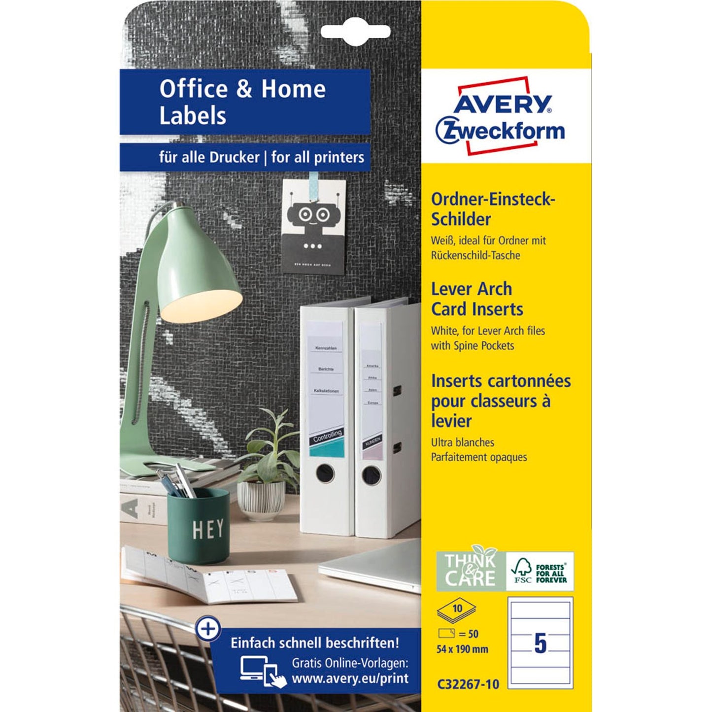 AVERY Zweckform Einsteck-Rückenschilder weiß für 7,0 - 8,0 cm Rückenbreite | C32267-10 | 1 Pack = 50 St.