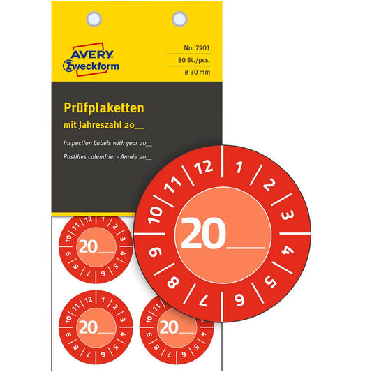 AVERY Zweckform Prüfplaketten rot 30,0 x 30,0 mm | 7901 | 1 Pack = 10 Blatt