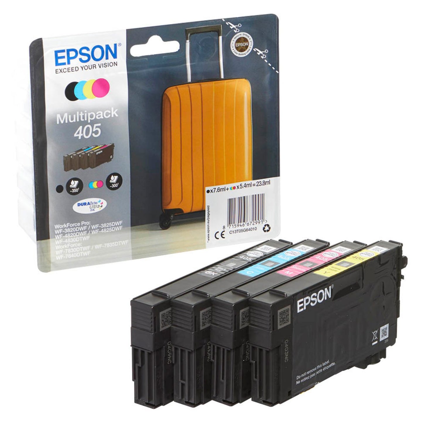 EPSON 405 / T05G6 schwarz, cyan, magenta, gelb Druckerpatronen, 4er-Set | C13T05G64010 | 1 Pack = 4 St.