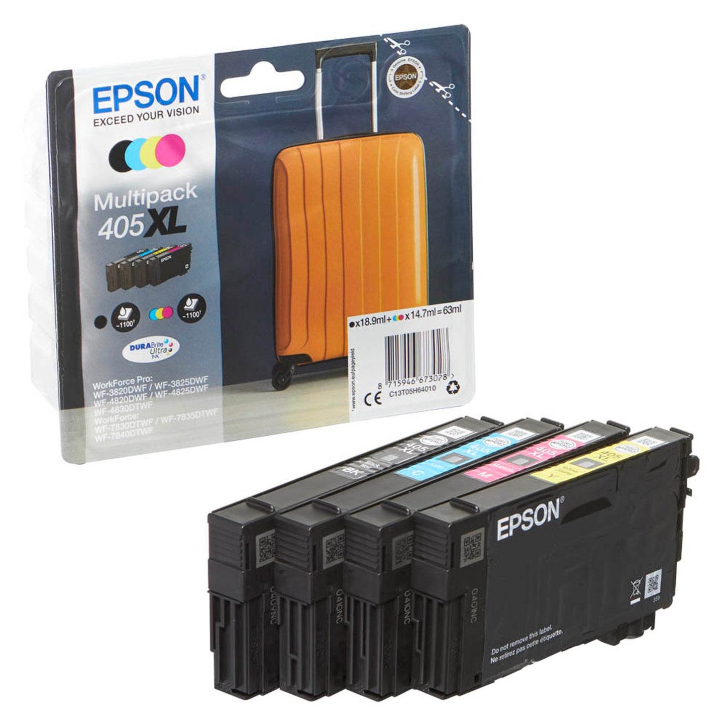 EPSON 405XL / T05H6 schwarz, cyan, magenta, gelb Druckerpatronen, 4er-Set | C13T05H64010 | 1 Pack = 4 St.