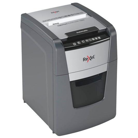 Rexel Optimum AutoFeed+ 100M Aktenvernichter mit Partikelschnitt P-5, 2 x 15 mm, bis , schwarz | 2020100MEU