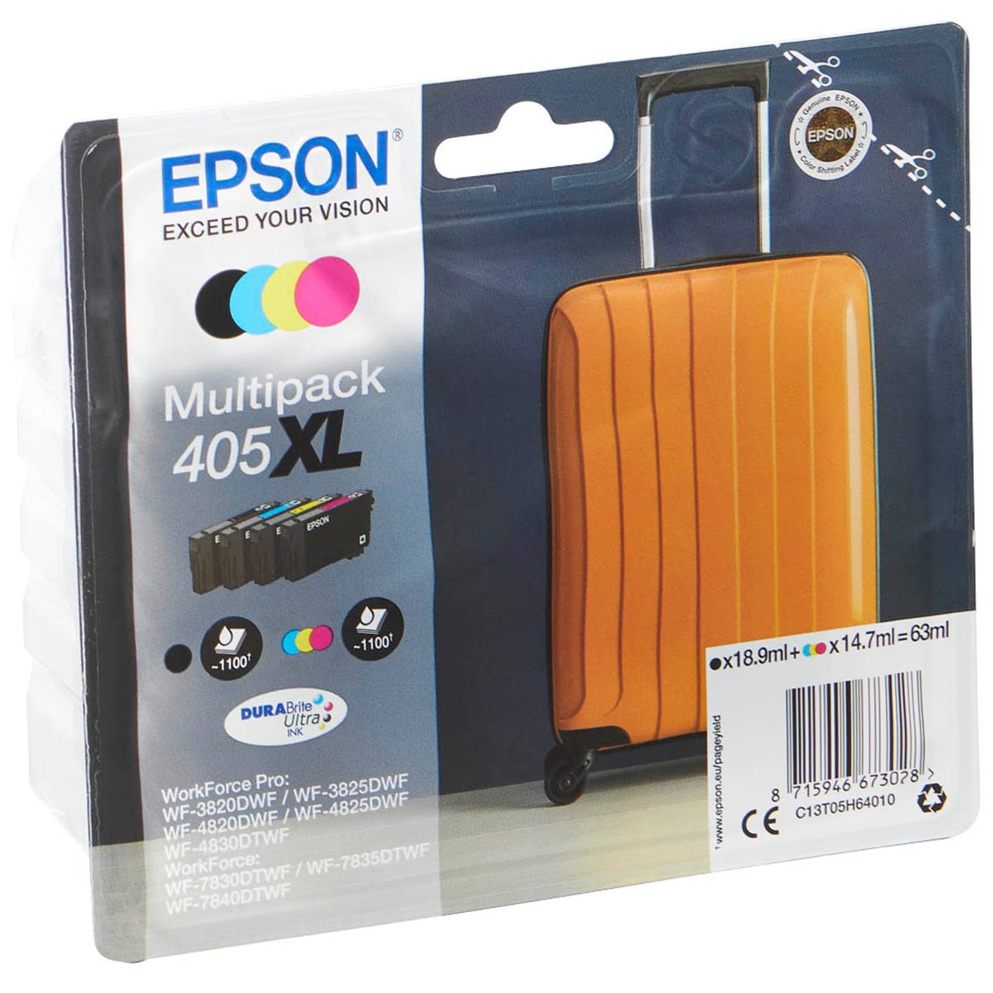 EPSON 405XL / T05H6 schwarz, cyan, magenta, gelb Druckerpatronen, 4er-Set | C13T05H64010 | 1 Pack = 4 St.
