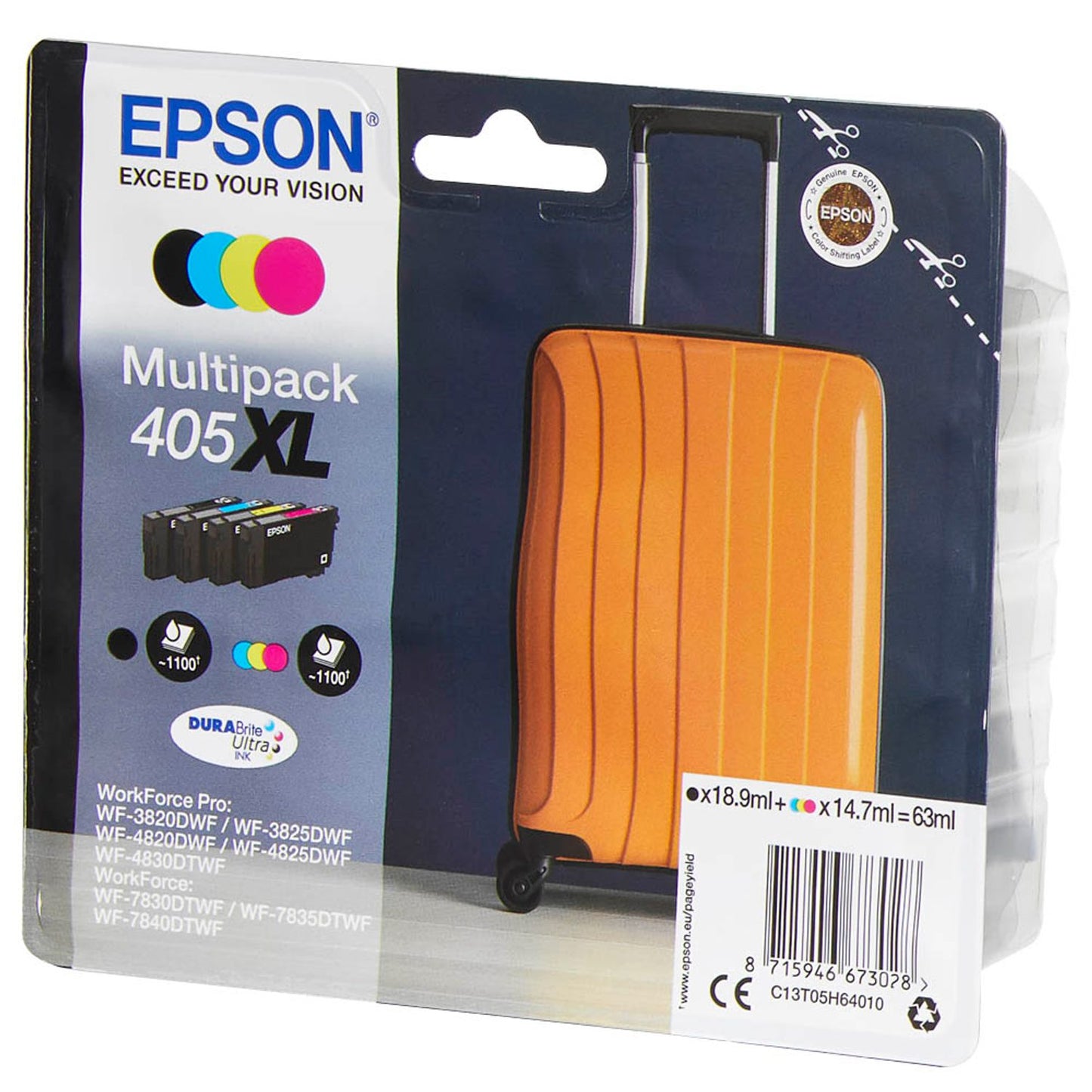 EPSON 405XL / T05H6 schwarz, cyan, magenta, gelb Druckerpatronen, 4er-Set | C13T05H64010 | 1 Pack = 4 St.