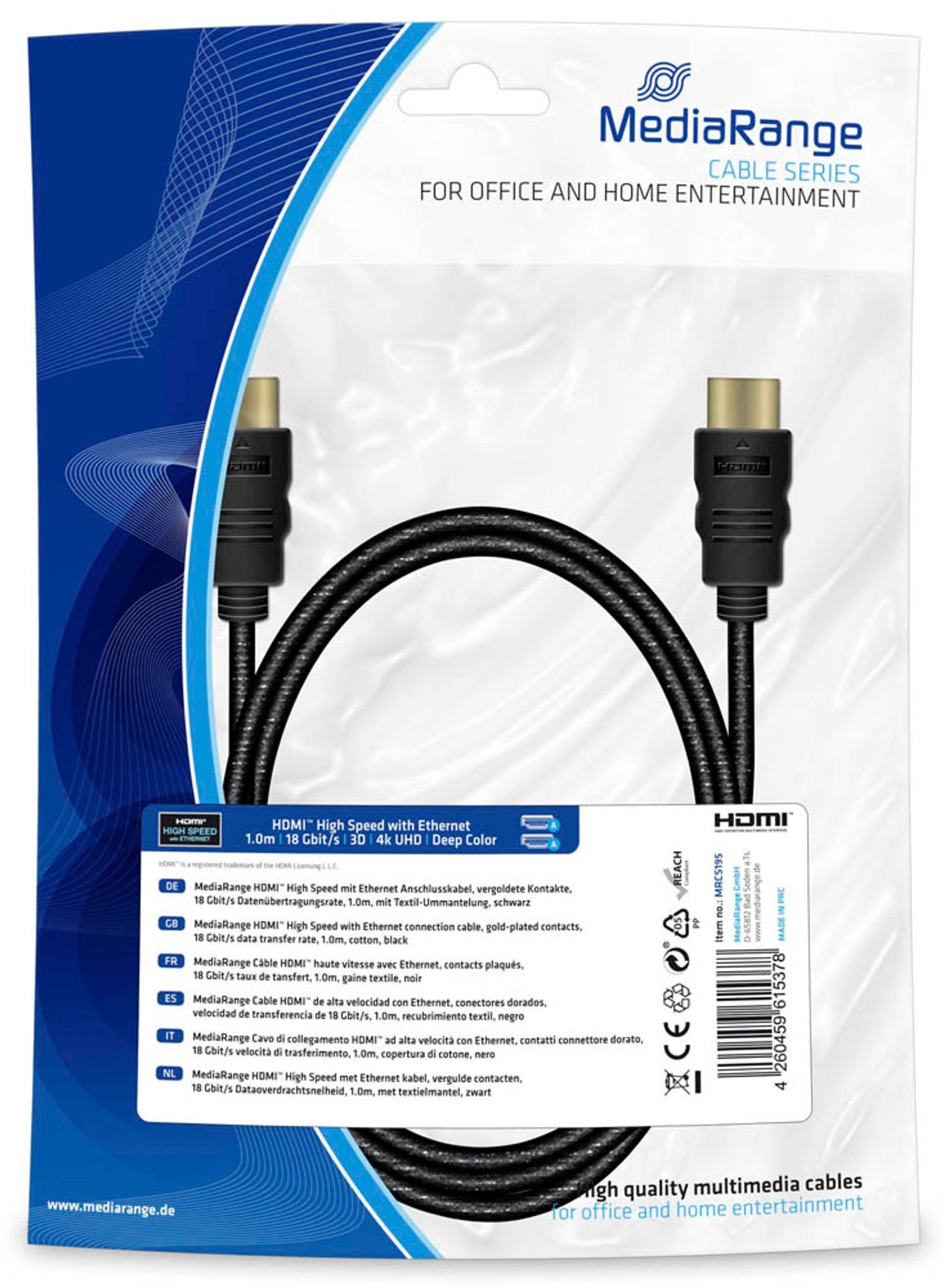 MediaRange HDMI A Kabel 4k m schwarz, 1 St.