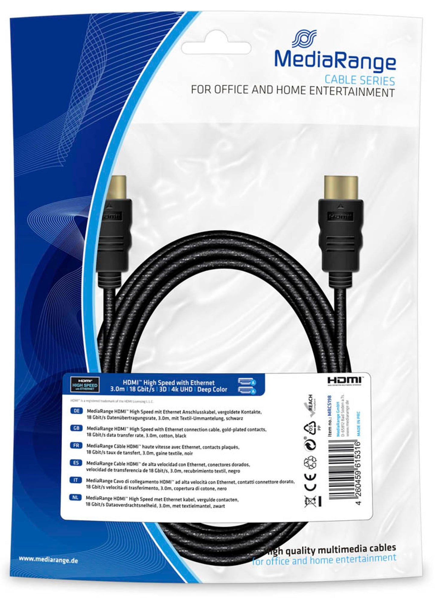 MediaRange HDMI A Kabel 4k m schwarz, 1 St.